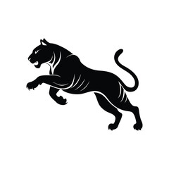 Tiger jumping on the ground silhouette with white background