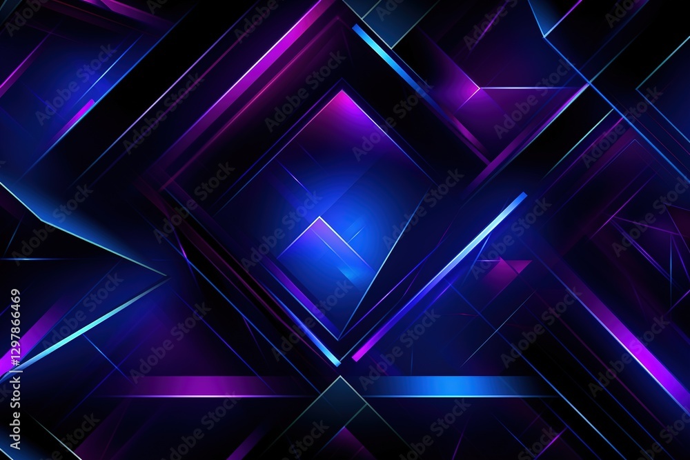 Poster abstract background black cubic square shaped blocks illuminated with pink and blue neon lights. vir