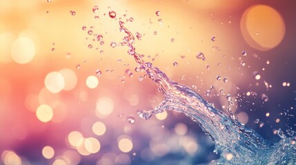 Ephemeral water burst with dynamic motion against dreamy light orbs