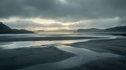 Fototapeta premium Serene Sunrise Over Dramatic Beach Landscape