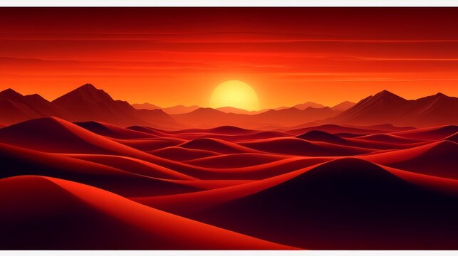 Retro Pixelated Sunset Landscape with Rolling Hills and Vibrant Colors evoking Nostalgia and Digital Art Design Inspiration