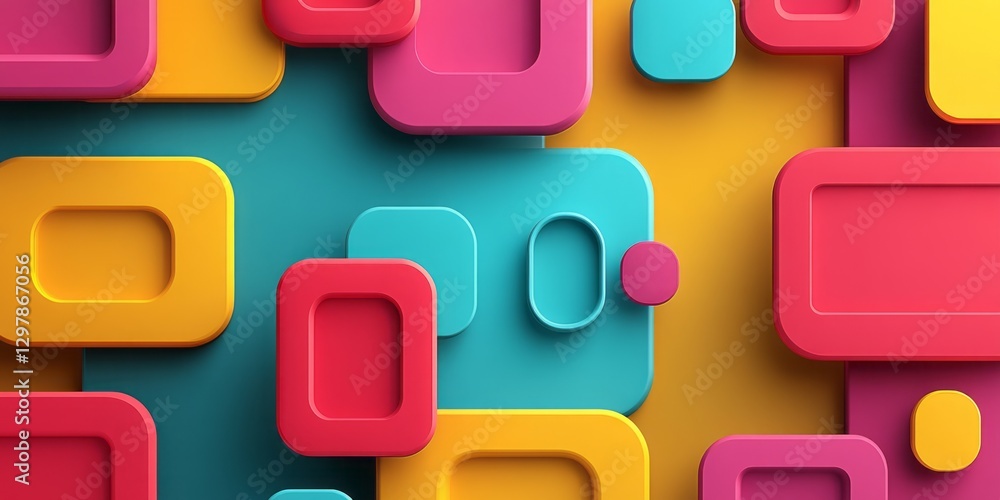Poster Colorful abstract background featuring rounded square and rectangular shapes