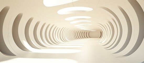 Obraz premium White futuristic architecture. Brightly lit large airy hall, gallery, corridor, fantastic airport terminal. Round minimalistic freeform, organic design. Smooth curves of lines, conceptual building.