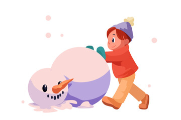 Boy Playing Snow in Winter Season Christmas Illustration