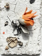 Artistic rendering of a pollinating insect with floral accent on textured base