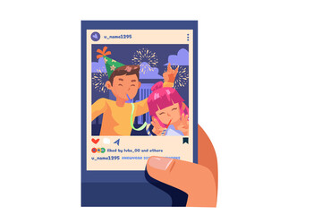 Posting New Year Celebration Moment on Social Media Illustration