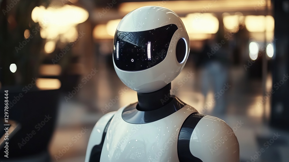 Poster modern white robot futuristic design artificial intelligence technology innovation advanced robotics