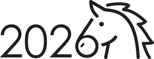 文字絵　2026　馬　横顔