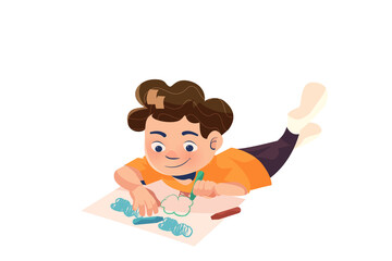 Boy Drawing with Crayon on Paper illustration
