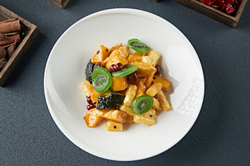Candied Pumpkin, Sweet Potato, Banana, Yam, Candied Dates, Kiwi