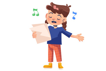 Joy Girl Singing with Music Notes Illustration