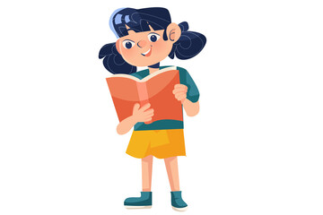 Joy Girl Reading a Book Illustration