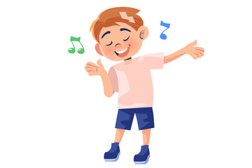 Cheerful Boy Singing with Music Notes Illustration