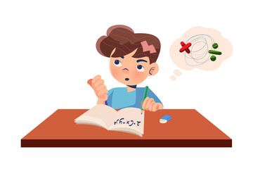 Boy Thinking About Math Equation Illustration