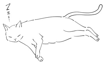 白黒　お昼寝する猫のイラスト