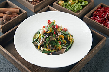 Stir-fried Cucumber, Seafood Mushroom and Chicken Mushroom