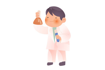 Boy Scientist Holding Flask Illustration