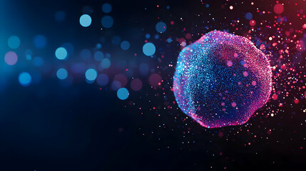 Naklejka premium Abstract Glowing Sphere With Blue And Red Particles Against A Dark Background