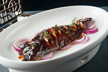 Delicious grilled sole with sauce