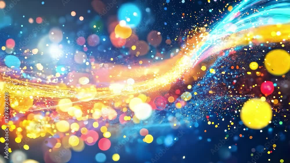 Poster magical light trails and bokeh particles animation