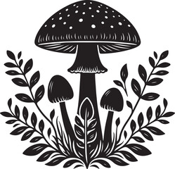 fantasy mushrooms outline coloring book page line art drawing