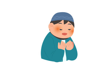 Muslim Boy Praying Cartoon Illustration