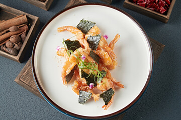 Deep sea prawns in sweet and sour seaweed