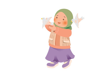 Cute Girl Wearing Hijab Traditional Wear | Ramadan Praying Activity Illustration | Girls Activity on Ramadan 