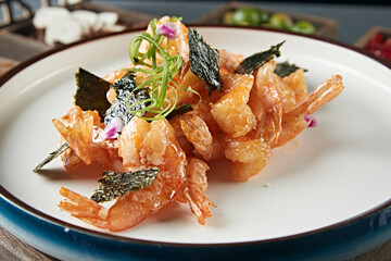 Deep sea prawns in sweet and sour seaweed