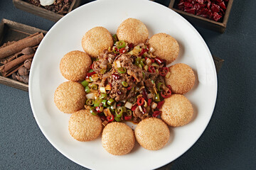 Sesame Guokui with Spicy Fried Beef