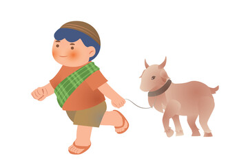 Cute Boy Using Traditional Wear | Ramadan Praying Activity Illustration | Boy Activity on Ramadan 