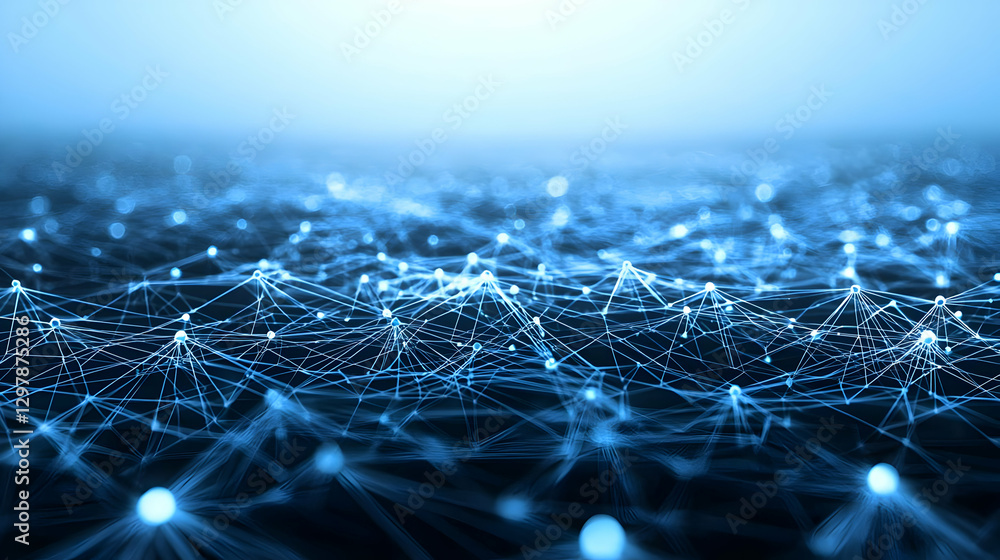Aufkleber abstract digital network connection with blue light effect and futuristic background