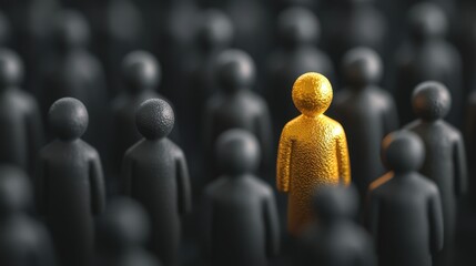 Fototapeta premium Unique Golden Figure Standing Out Among Black Silhouettes Representing Individuality and Distinction in Society