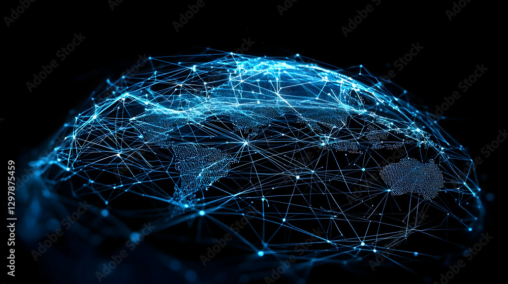 Poster abstract digital network globe with glowing blue dots and connecting lines