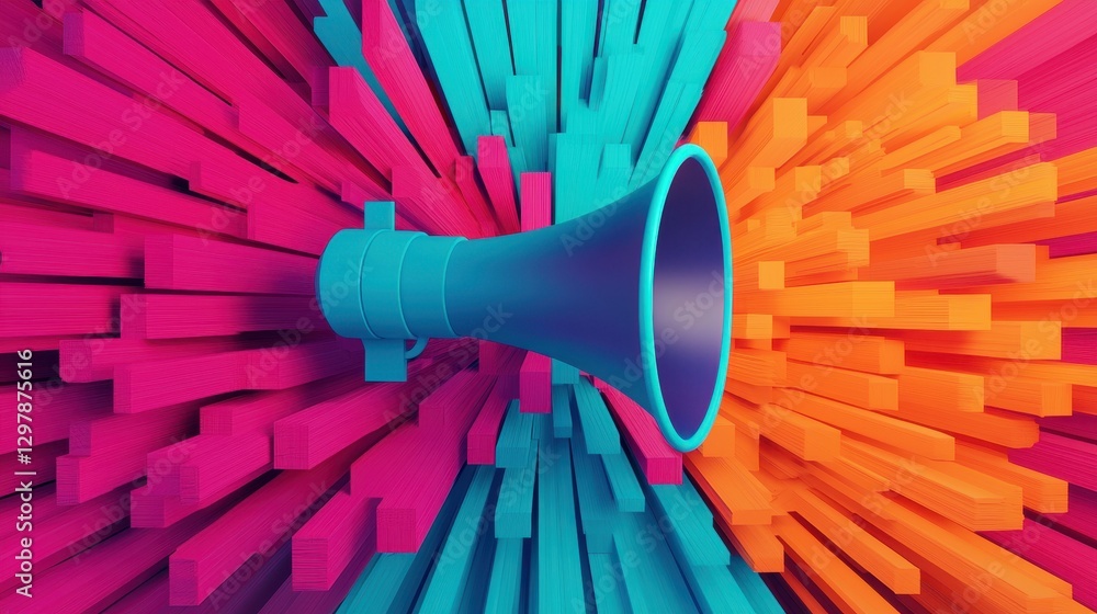 Poster creative sound wave concept with colorful background and loudspeaker design for vibrant digital comm