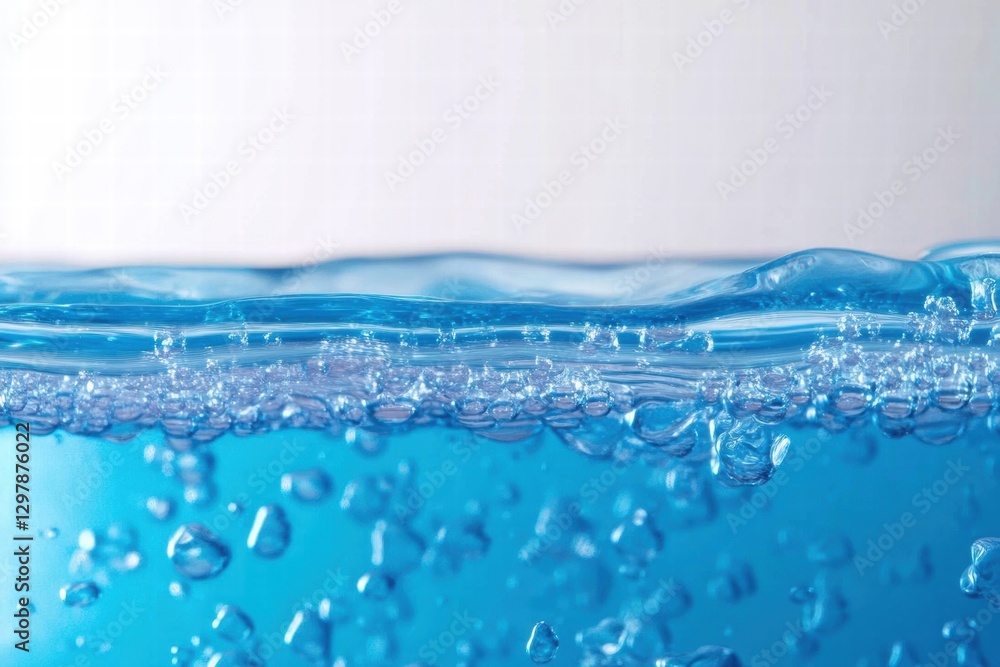 Poster bubbles rise above the surface of clear blue water in a vibrant display of motion and texture. gener