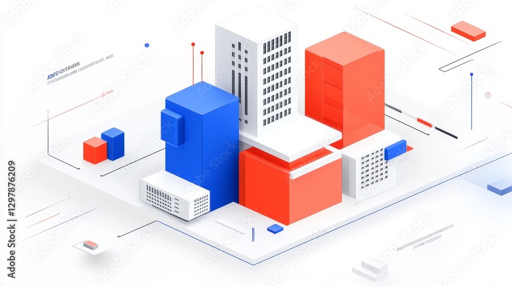 Poster isometric representation of urban planning development with city blocks and architectural structures