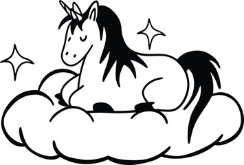 Naklejka premium Cute unicorn resting on a cloud. coloring book