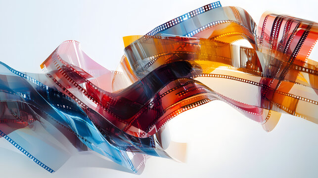 Bunte, geschwungene Filmstreifen auf wei&szlig;em Hintergrund &ndash; Dynamische Medienkunst
