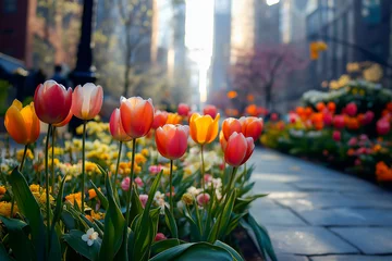  Urban landscape in spring colors with beautiful flowering trees © Daria