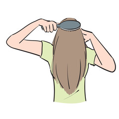 髪のブラッシングを入念にする美しい女性