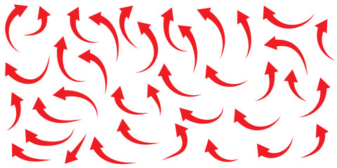 et of curved arrows isolated on white background. Curved arrows, hand drawn curved arrows. Collection of pointers. Vector illustration