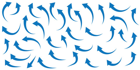 Blue arrows set. Curved arrows. Arrow sign. Flat style icons. set of Blue curve arrow icon vectors. long arrow icon vector illustration.