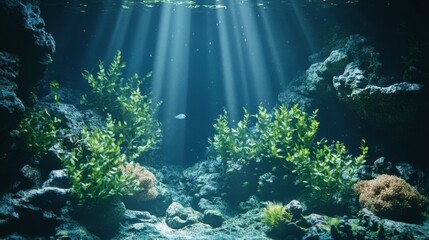 Fototapeta premium Vibrant Underwater Landscape with Thriving Plants and Corals