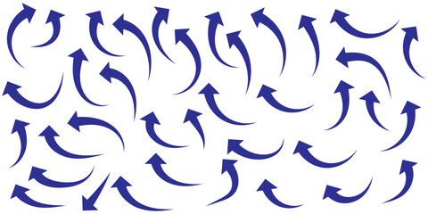 et of curved arrows isolated on white background. Curved arrows, hand drawn curved arrows. Collection of pointers. Vector illustration
