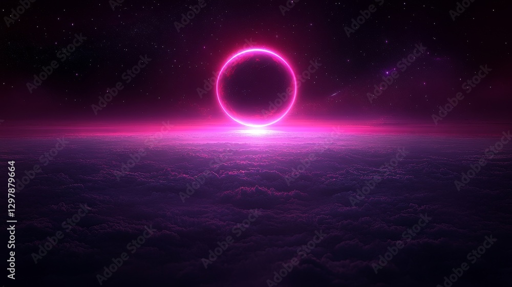 Poster abstract cosmic horizon with glowing portal and stardust a visionary interstellar gateway to another