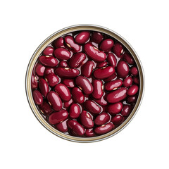 Opened tin can with red beans top view isolated on transparent white background, clipping path