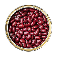 Opened tin can with red beans top view isolated on transparent white background, clipping path