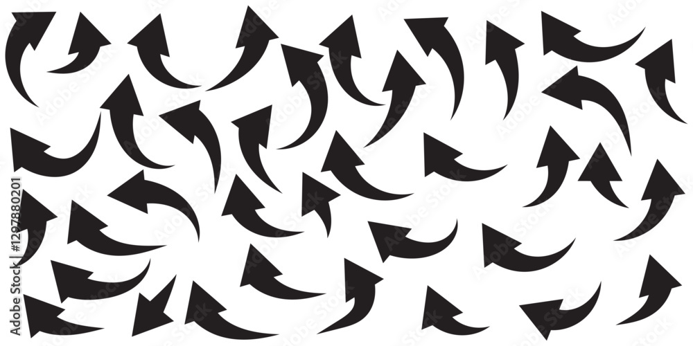 Poster black arrows icon vector set. bold arrow symbol curved flat design isolated