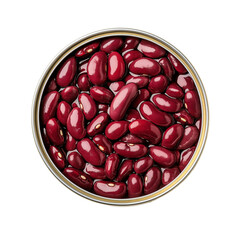 Opened tin can with red beans top view isolated on transparent white background, clipping path